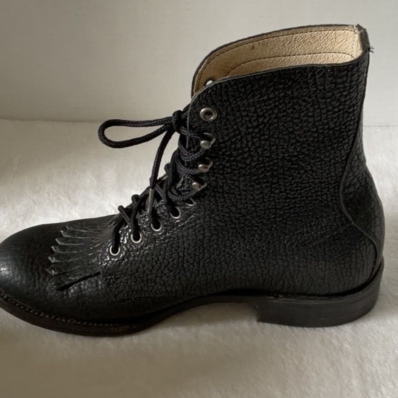 Brahma Black Lace-Up Boots with Textured Leather vintage - Picture 6 of 10